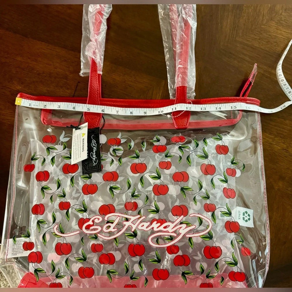 NWT Ed Hardy Y2K Brand PVC Clear Large Two Sided Cherry Print Tote - Picture 5 of 10